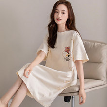 2024夏季短袖睡裙女纯棉圆领可爱甜美家居服可外穿睡衣慵懒风