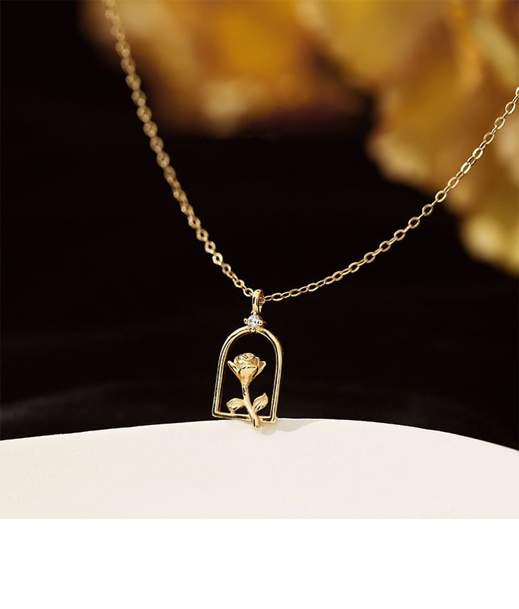 Geometric Rose Necklace Simple Retro Hollow Collarbone Chain_voghion.com