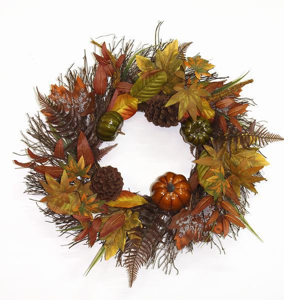 Día de Acción de Gracias calabaza caña decoración bayas pequeñas caña corona de flores