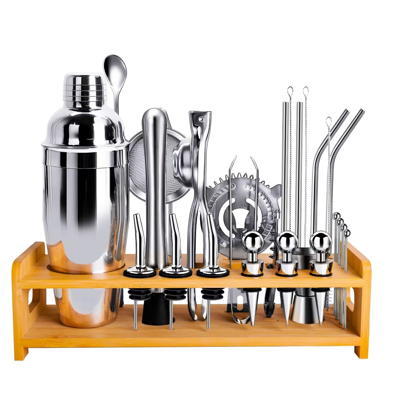 Juego Completo de Cóctel Boston Shaker con Base de Bambú