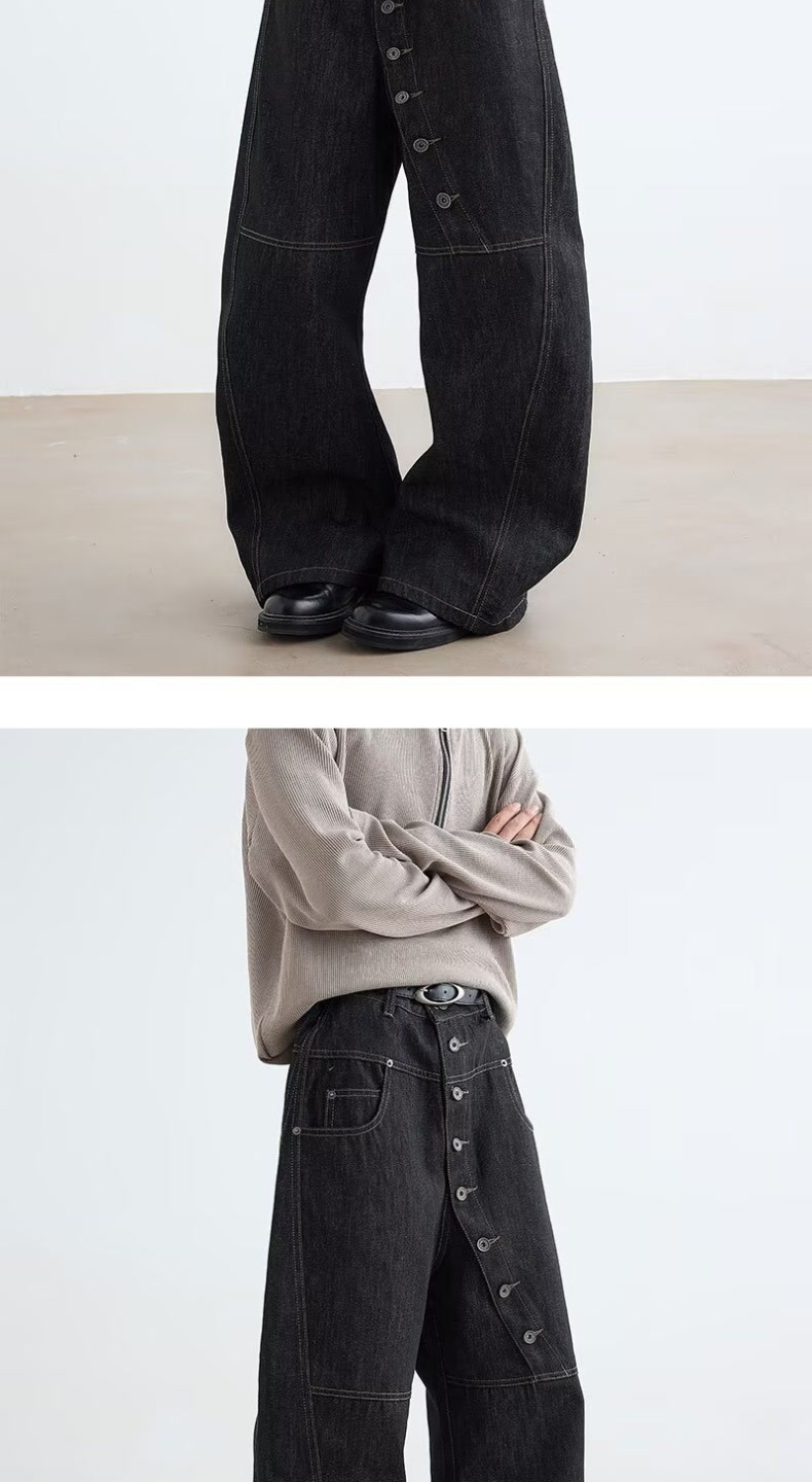 Men's Clothing Retro Patchwork Black Jeans For Unisex Plus Size Elastic Waist Loose Fit Slimming Versatile Spring Casual Denim_voghion.com