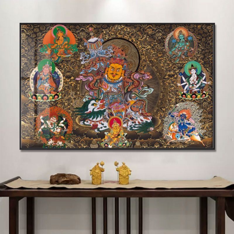 Five-Way God of Wealth Buddha Statue Thangka Hanging Painting Buddhist Hall Office Yellow God of Wealth Decorative Painting Black God of Wealth Attracts Wealth and Treasures Mural