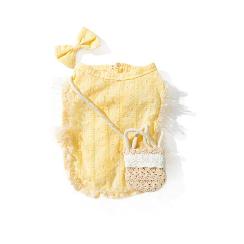 Perro pequeño de encaje amarillo Bichon vestido de princesa bolso de mensajero cachorro verano falda de hada perro mascota ropa de perro falda