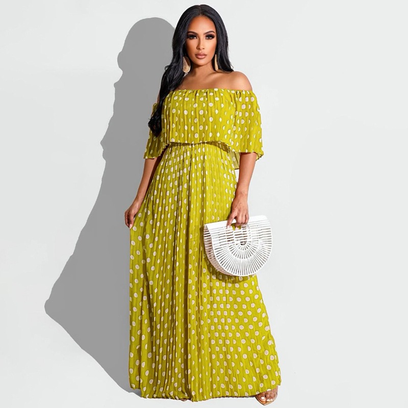 Swing Dress Streetwear Boat Neck Printing Short Sleeve Round Dots Maxi Long Dress Party display picture 3