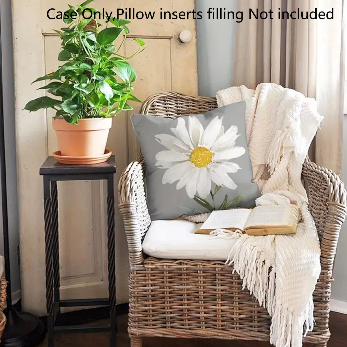 Spring Gray Daisy Pattern Pillow Case Living Room Bedroom Sofa Decorative Pillow Case_voghion.com