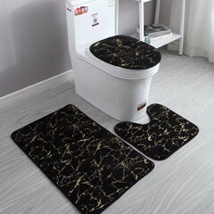 金箔トイレ3点セット 模造ウサギ毛トイレカバー 浴室マット ドアマット U字型マット 滑り止め 吸水カーペット 軽贅沢