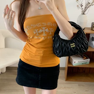 甜辣妹性感烫钻抹胸背心女夏季内搭外穿带胸垫收腰显瘦美背上衣潮