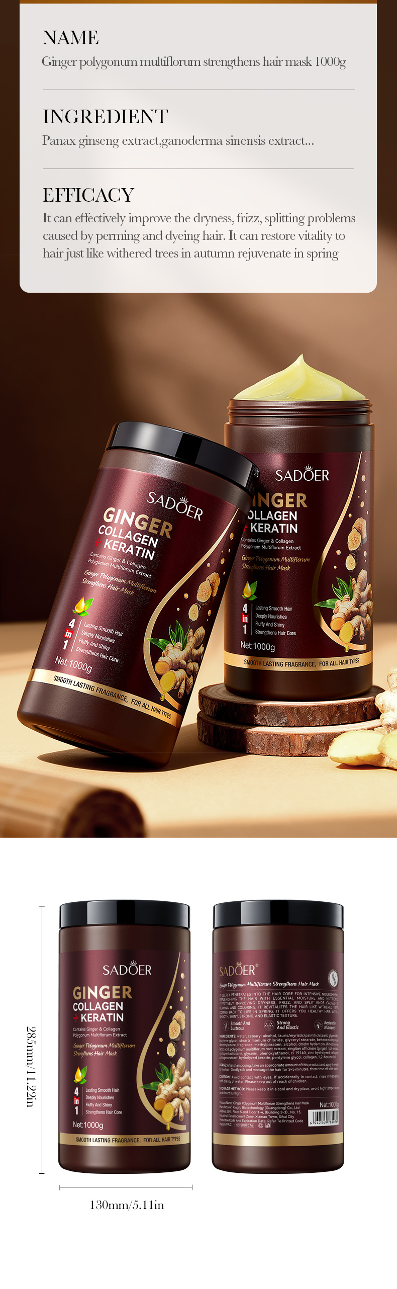 SADOER Ginger Ginseng Polygonum Multiflorum Strong Hair Mask Nourishing Hair Conditioner 1000g_voghion.com