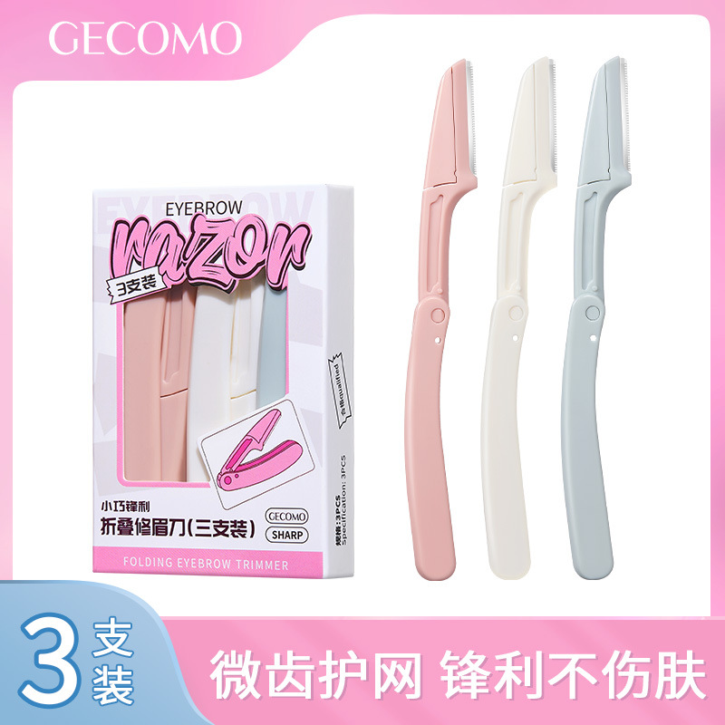 Gemon Scratch Music Cuchillo para cejas Cuchillo para cejas de tres piezas Traje macro anti-rayado Fabricante plegable de seguridad al por mayor