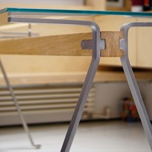 FRATE餐桌复刻中古不锈钢现代简约钢化玻璃透明工作台博主饭桌子