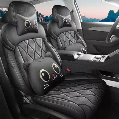 full-coverage cushion leather seat covers, Modelə uyğun (Original) oturacaq örtükləri - mysterious-black-cartoon-version-note-the-model-year-front-row-fully-covered-rear-row-partially-covered