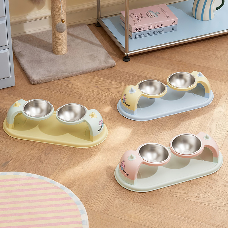 Nuevo tazón para gatos, tazón para perros, tazón para mascotas de acero inoxidable, doble tazón para cuello suspendido, tazón elevado, tazón antideslizante, anti-derribado, tazón para mascotas al por mayor