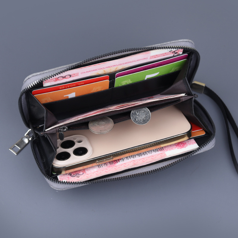 Bolso de lona billetera para hombre embrague con cremallera larga para hombre bolso para teléfono móvil para hombre billetera de gran capacidad para hombre pulsera