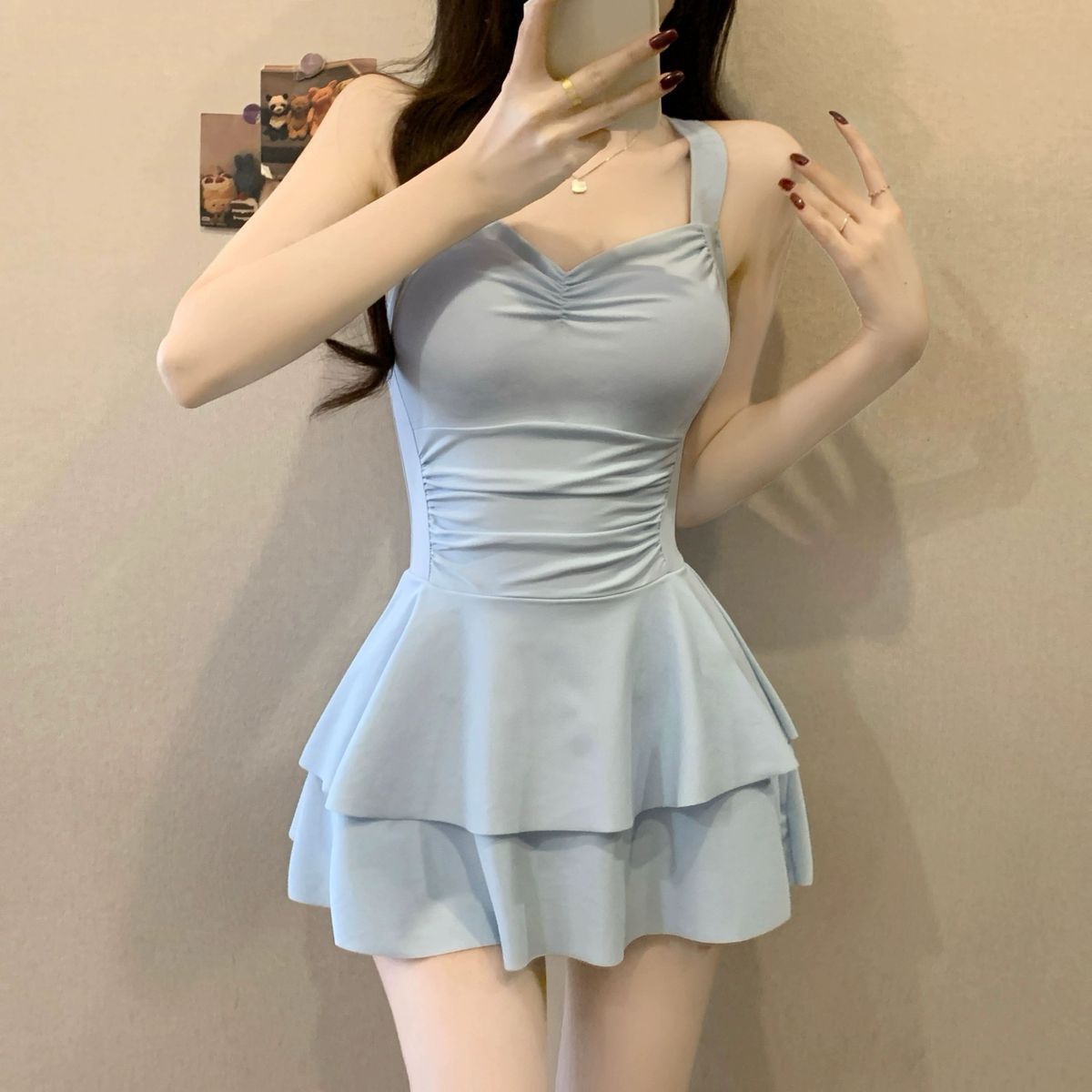 Women's High-end Swimsuit 2025 New Style Flesh-Covering Slimming Backless Hot Spring Belly-Covering Pure Swimming Suit