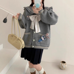 海军领可拆蝴蝶结毛衣外套女开衫慵懒甜美减龄2025新款宽松学院风