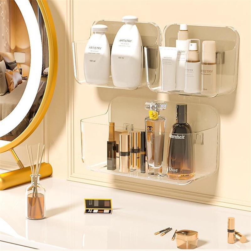 Bathroom Rack Punch-free Bathroom Sink Wall-mounted Drain Rack Cosmetics Transparent Wall Storage Box