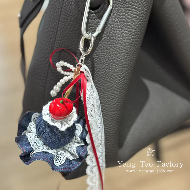 Casa de postres divertida lindos colgentes de pastel vaquero sombrero de cumpleaños cereza encaje colgantes bolsos colgantes accesorios