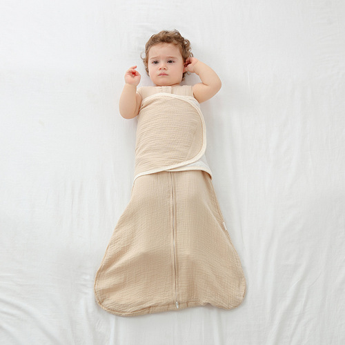 新生婴儿睡袋防惊跳包裹纯棉纱布4层皱布防踢被宝宝襁褓背心包腿