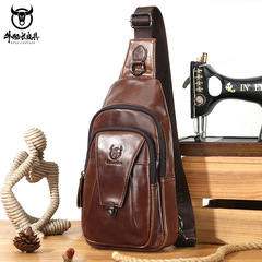 Captain Niu Leather Men's Genuine Leather Shoulder Crossbody Chest Bag First Layer Cowhide Fashion Multifunctional Sports and Leisure Chest Bag