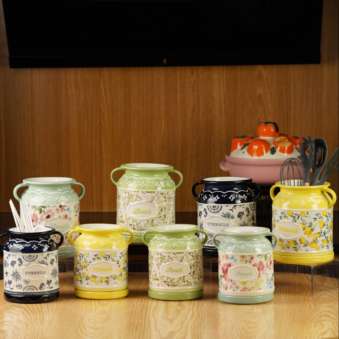 Small Double-Eared Chopstick Holder, Household Ceramic Chopstick Holder, High-Value Spoon Storage Holder, Chopstick Draining Basket, Chopsticks
