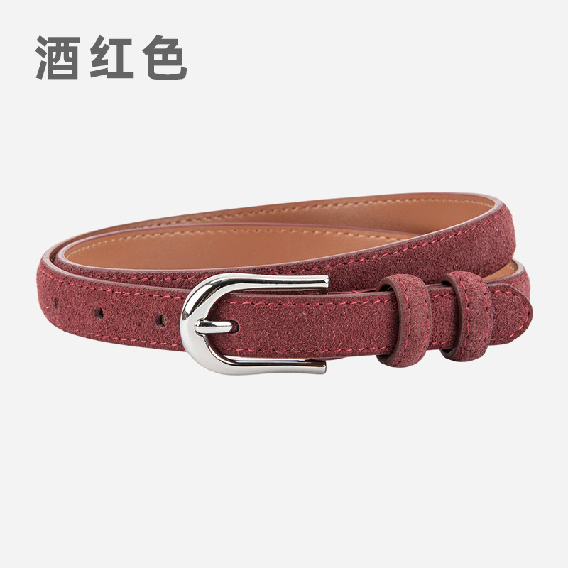 磨砂绒面真皮细款小皮带女士百搭复古风连衣裙配饰高级牛皮腰带女|undefined
