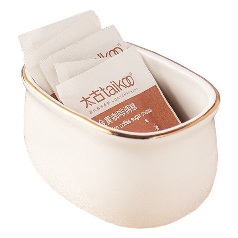 Hotel denier Sugar Cup Gold Edge coffee sugar bag ceramic storage hotel restaurant Sugar Cup logo baked flowers