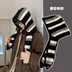 露思同款大头围毛线围巾帽子女秋冬保暖针织护耳帽绑带围脖包头帽