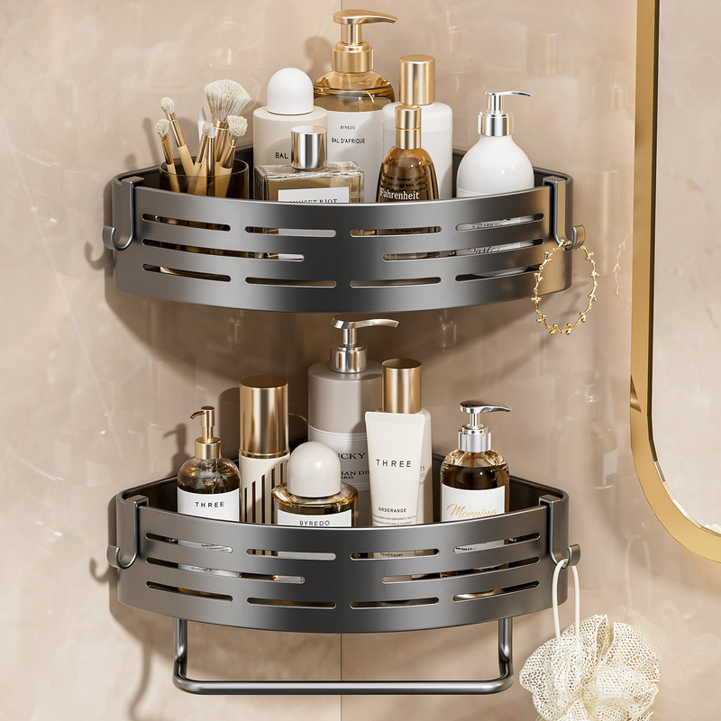 Household Bathroom Carbon Steel Triangular Storage Rack with Hollow Drainage Design, No-Drill Wall-Mounted Storage Rack Wholesale Household Bathroom Carbon Steel Triangular Storage Rack with Hollow Drainage Design, No-Drill Wall-Mounted Storage Rack Wholesale