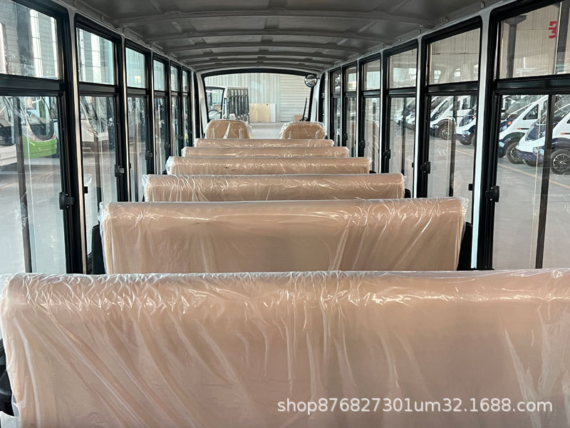 Electric Sightseeing Vehicle with Four Wheels and 23 Seats, Fully Enclosed for Tours in Scenic Areas, Campuses, Factories, Communities, Airports, Hotels, and Homestays
