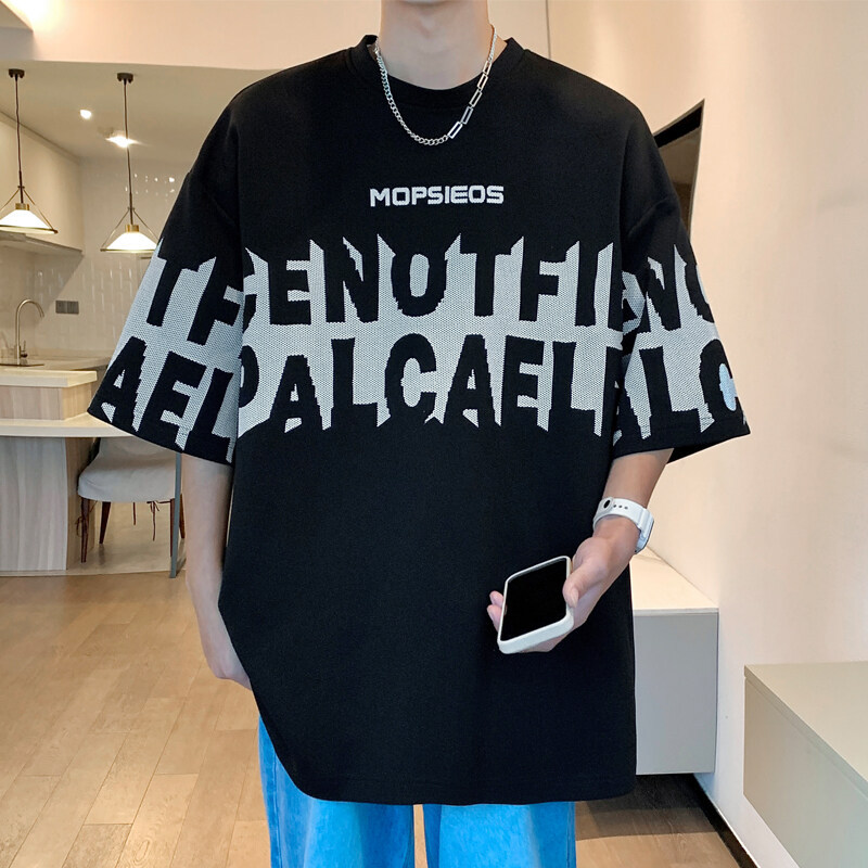 Trendiges Kurzarm-Shirt im Hongkong-Stil für Herren, Sommermode, lockere Passform, Plus-Size-Bekleidungsset, Top, Herren-T-Shirt_voghion.com