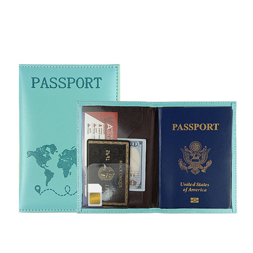 Cross-border multi-color PU leather passport cover with edge stitching, map passport holder, leather-bound passport bag
