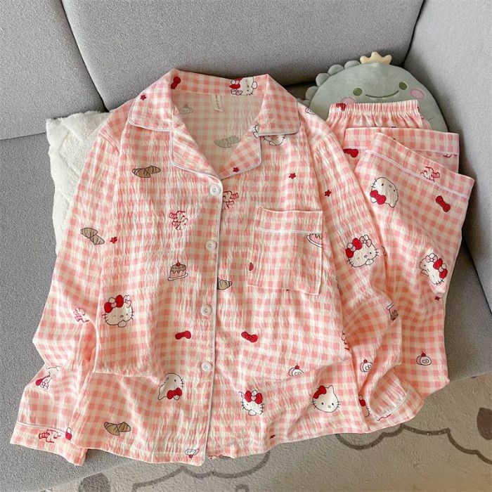 Al por mayor transfronterizo cien pijamas de verano mujeres 2025 nuevas nubes de algodón pantalones de manga larga dibujos animados lindos ropa para el hogar