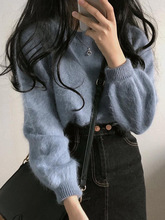 兔绒毛衣女秋冬2025新款宽松慵懒百搭软糯短款打底针织衫内搭上衣