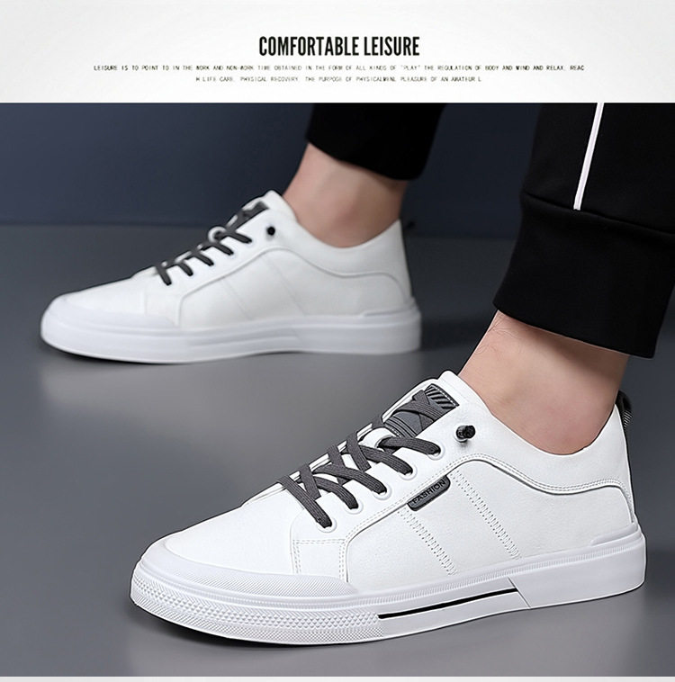 Giày da nam kiểu sneaker cổ thấp dây buộc co giãn, đế cao 1-3 cm — Màu trắng, Màu đen chi tiết 12