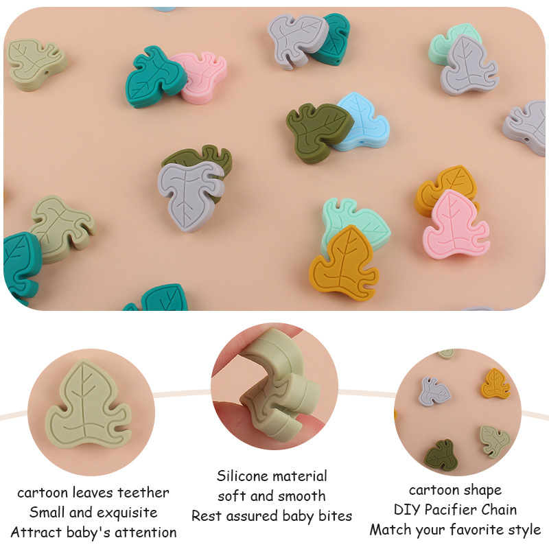 Bebé suministros de dibujos animados cuentas hoja de silicona DIY bebé mordedura chupete cadena mordedor pulsera accesorios de juguete