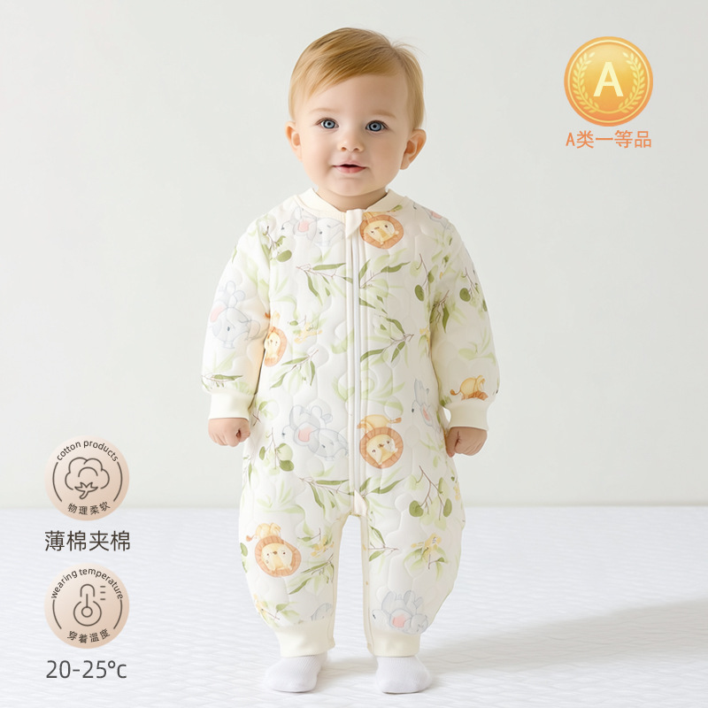 Baby Sleeping Bag Type a Newborn Zipper Anti-Kick Quilt Autumn Baby Pajamas Autumn and Winter Quilted Newborn Split-Leg Sleeping Bag