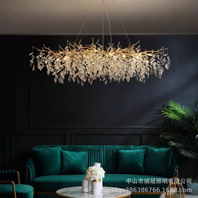 Luxury Crystal Lamp Simple Atmospheric French Style Luxury duplex Building Golden Branch Light Luxury Living Room Bedroom Crystal Chandelier Luxury Crystal Lamp Simple Atmospheric French Style Luxury duplex Building Golden Branch Light Luxury Living Room Bedroom Crystal Chandelier