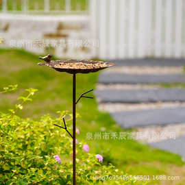 铁艺树叶型喂鸟器插件花园摆件庭院家居装饰水景铁艺花插喂水器