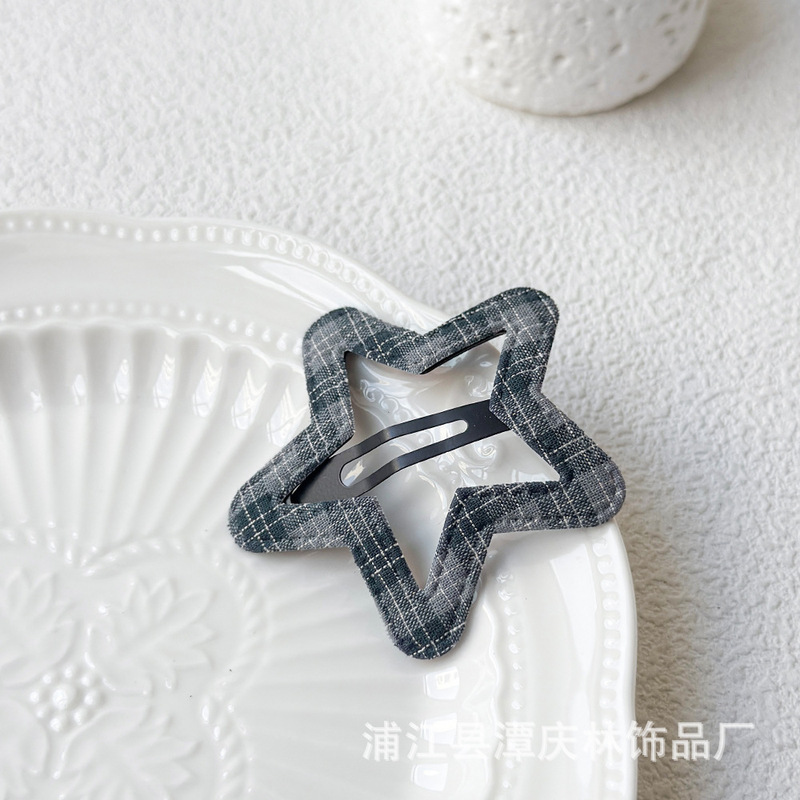 新款红色格纹格子发夹秋冬儿童BB夹三角星星云朵水滴镂空一字夹|undefined