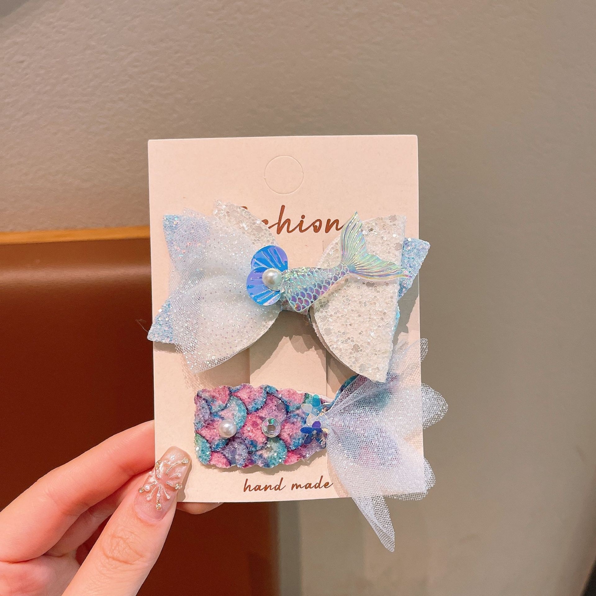 Bonitos pequeños niños frescos clip de pelo conjunto marino viento conchas estrellas perlas tarjetas de pelo princesa niñas al por mayor