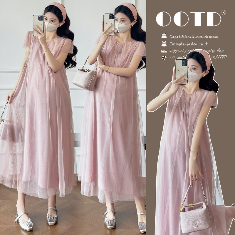 Real Shot of Sheer Dress for Women, 2026 New Early Summer Style, French Gentle Style, Stunningly Beautiful, Super Fairy-Like Maternity Long Dress