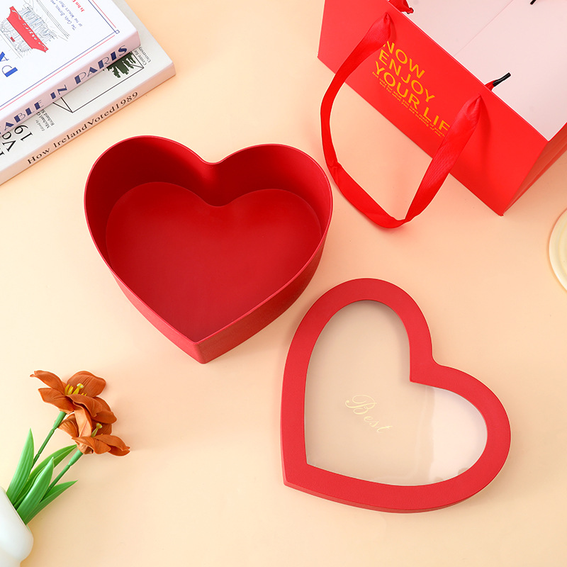 Caja de regalo del día de San Valentín en forma de corazón, caja de regalo de rosas de ventana, caja de frutas de plástico, caja de cumpleaños