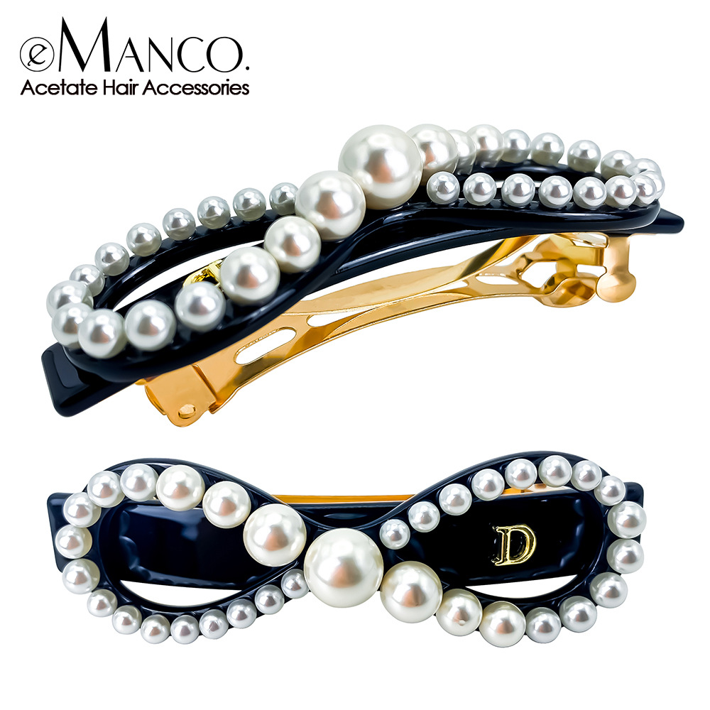 Pinza de resorte con lazo y perla grande estilo Alexander accesorio elegante para el cabello venta al por mayor