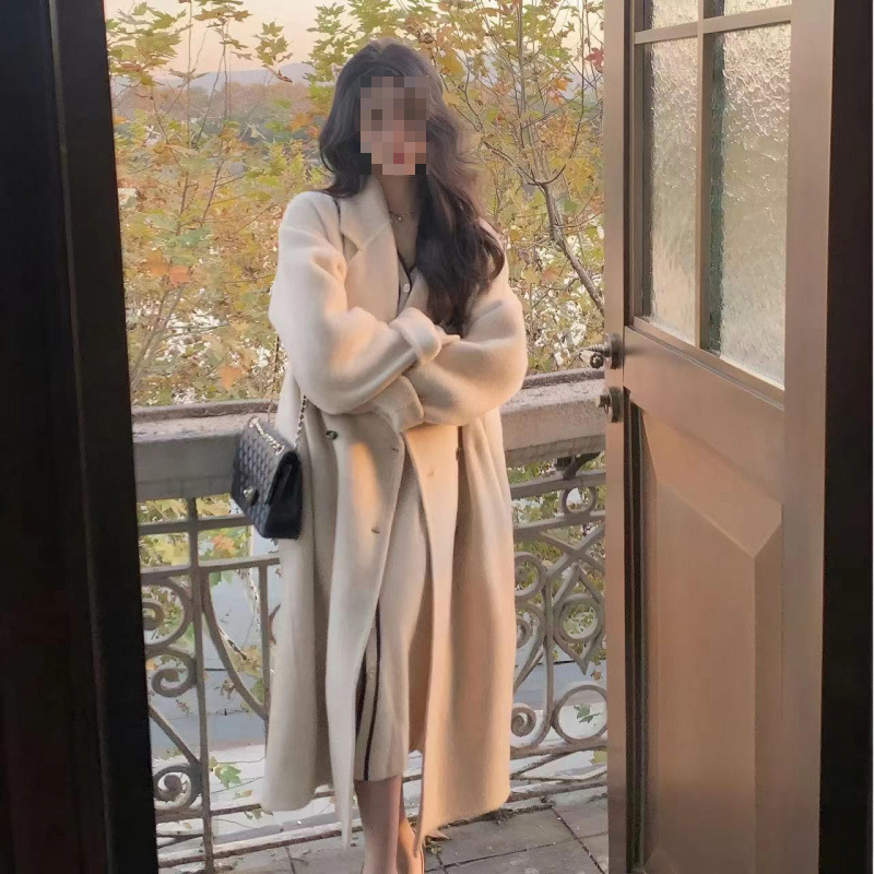 Cashmere Outwear Women's 2025 New Autumn and Winter Korean Style Cocoon-Shaped Loose Long Thickeneded Woolen Outwear