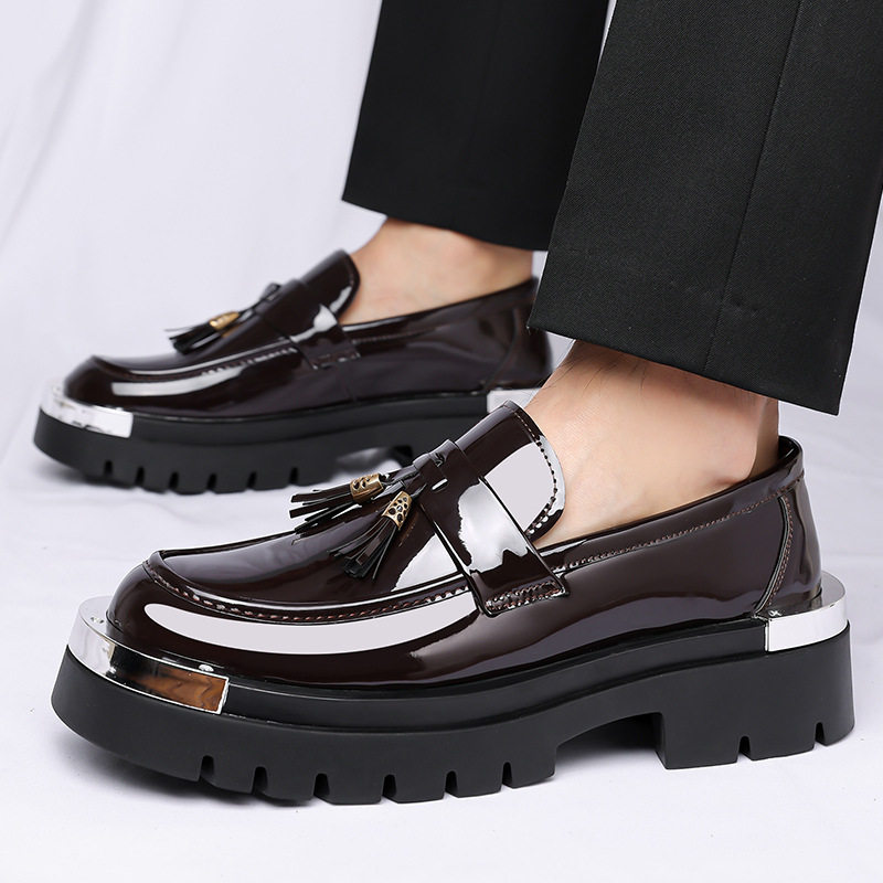 Giày lười nam da PU cổ thấp mũi vuông, giày da nam phong cách casual, form rộng — màu nâu, đen