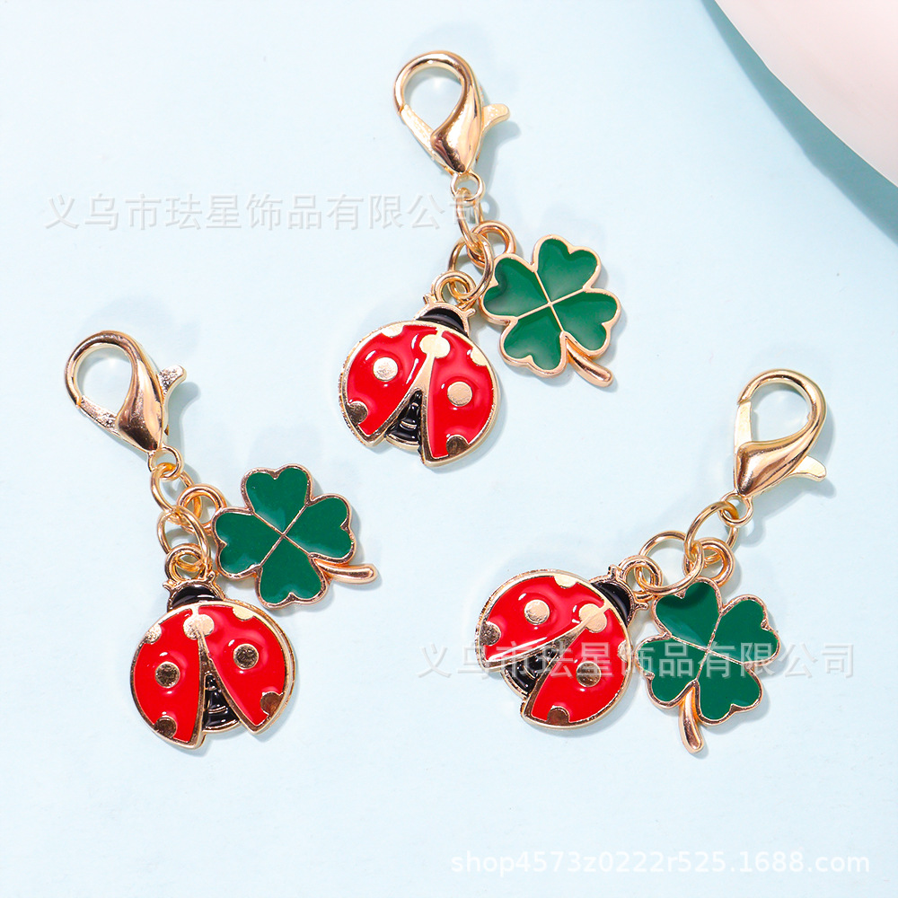 Ladybug Four-Leaf Clover Keychain Pendant DIY Keychain Backpack Wallet Phone Decoration Accessory Gift