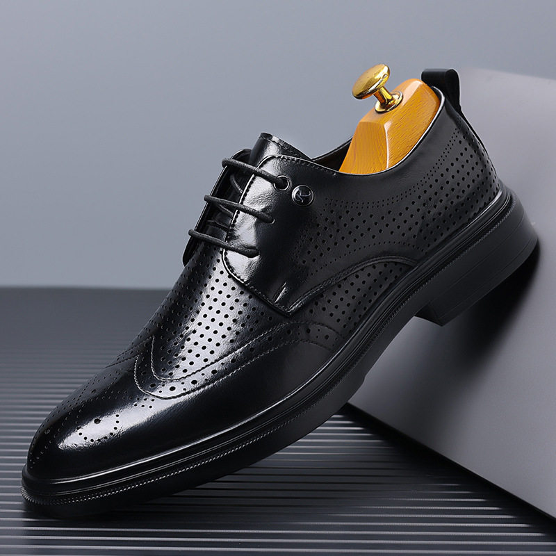Giày sandal da nam kiểu Brogue khoét lỗ thoáng khí cỡ lớn — Kiểu khoét rỗng màu nâu, Màu nâu, dùng được bốn mùa, Mẫu đen bốn mùa, Kiểu khoét rỗng màu đen