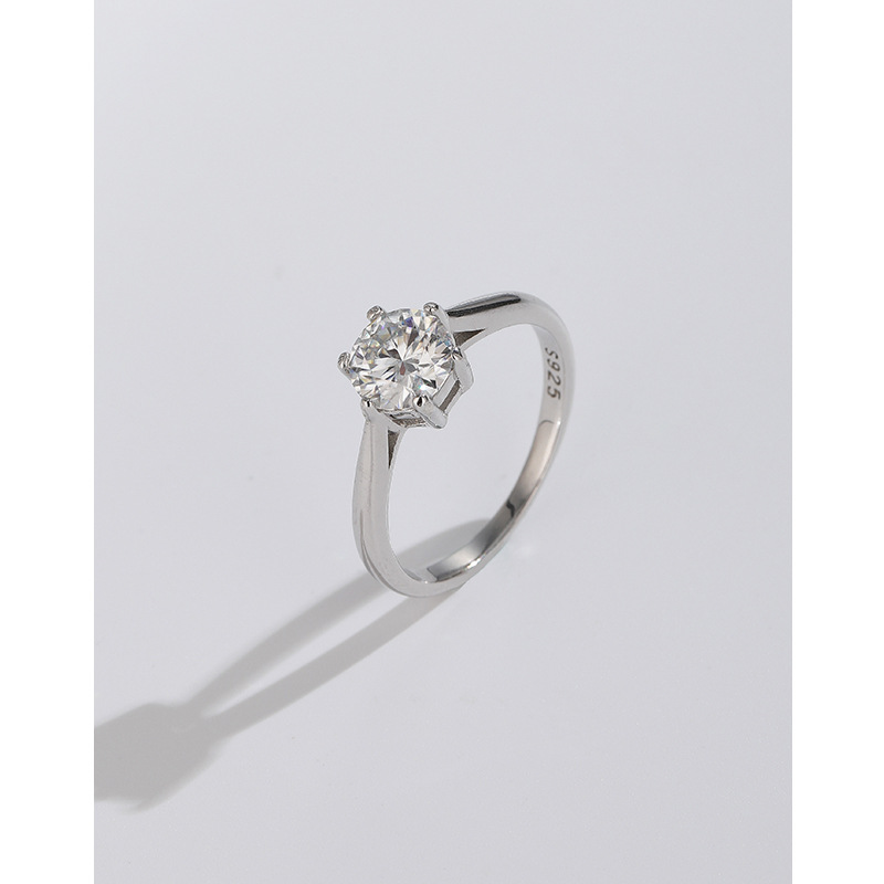 Moissanite anillo de diamantes 925 plata esterlina 50 puntos 1 Karat seis anillo de garra anillo de pareja propuesta de boda regalo para novia