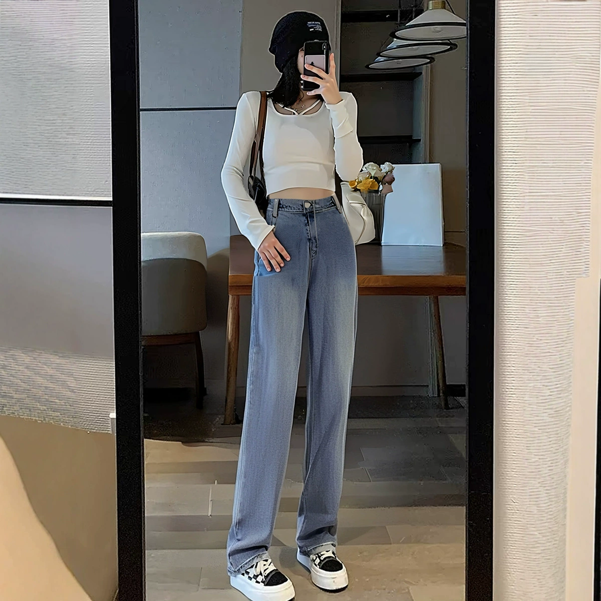 Plus-Size Women's Jeans Trousers, Loose Straight Fit, High Waist, Sizes 2XL–6XL (Black/Blue)