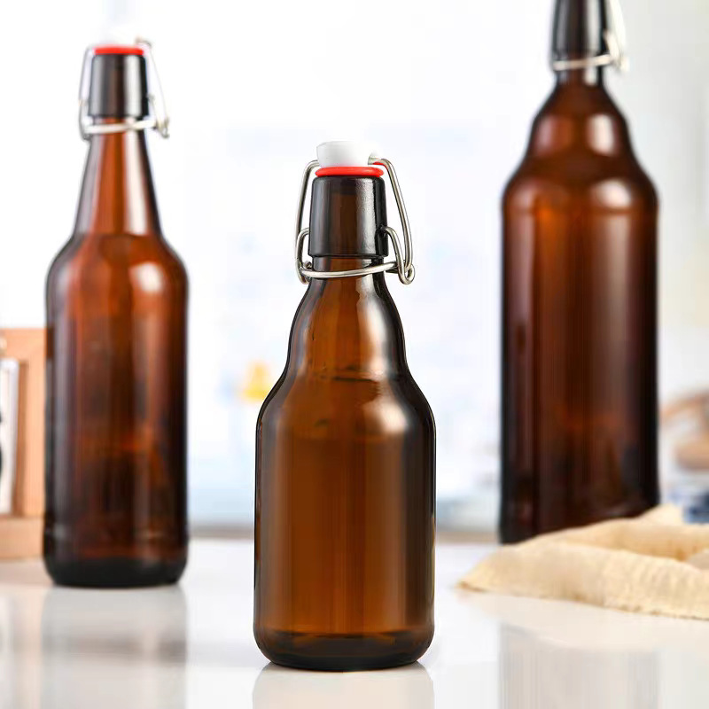 スナップオンガラス酵素ボトルスイングキャップジュースドリンクビールボトル茶色の厚みのある防爆果実酒ボトル 500 ミリリットル|undefined